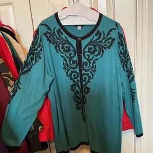 Teal and Black Women's Cardigan